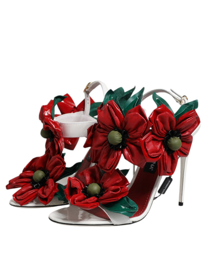 Dolce & Gabbana witte leren sandalen met bloemenprint