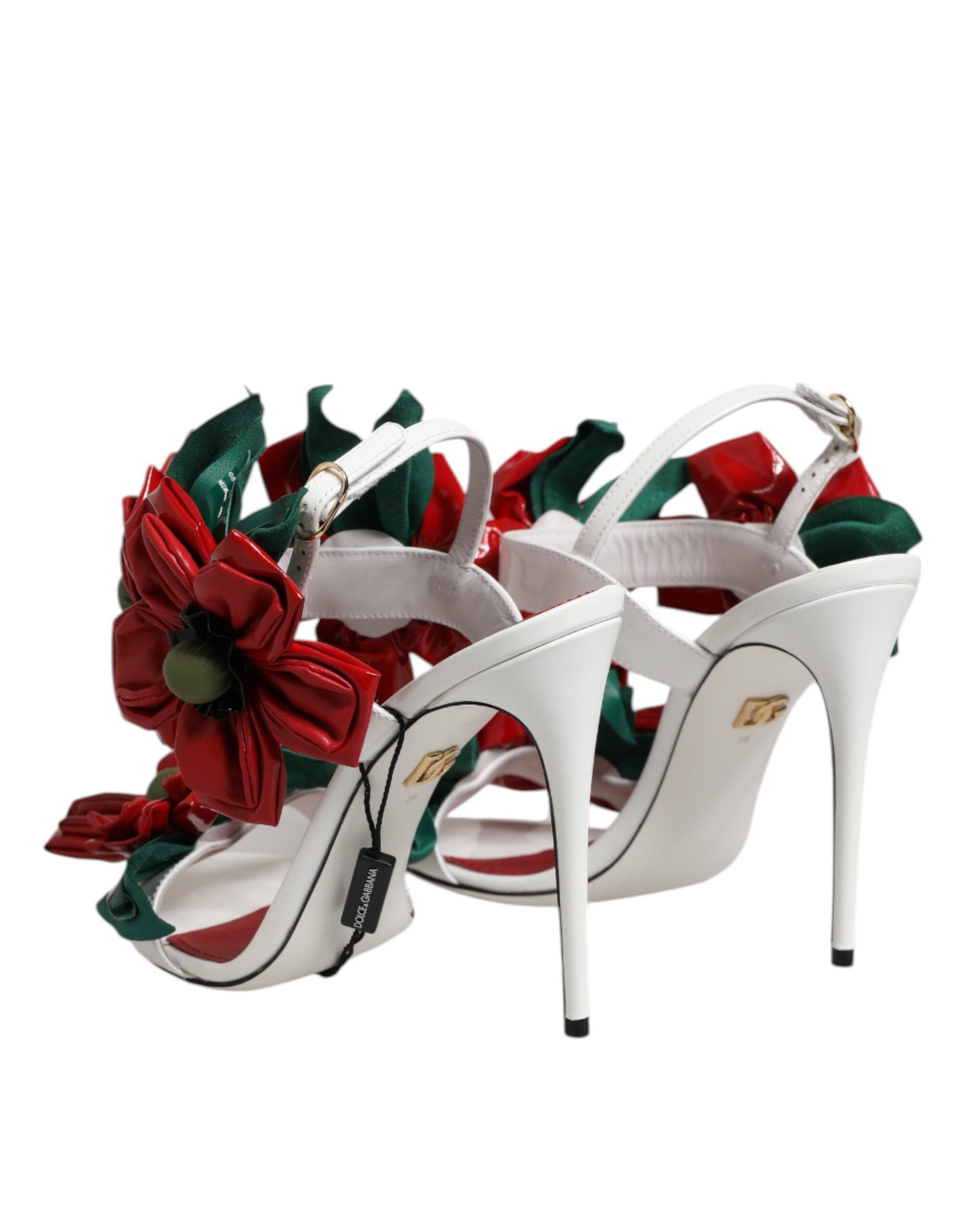 Dolce & Gabbana witte leren sandalen met bloemenprint