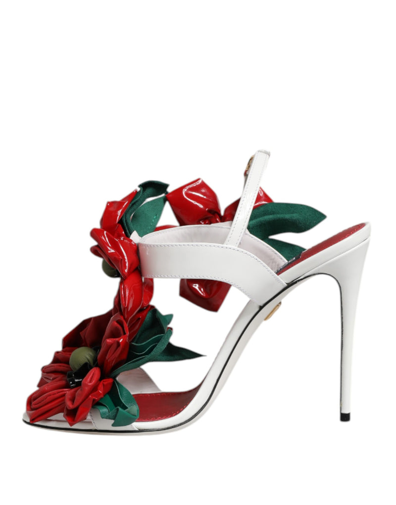 Dolce & Gabbana Sandales en Cuir Blanc avec Détails Floraux