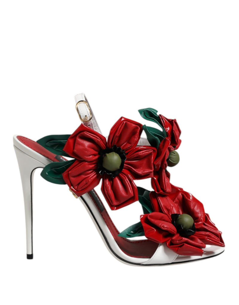 Dolce & Gabbana Sandales en Cuir Blanc avec Détails Floraux