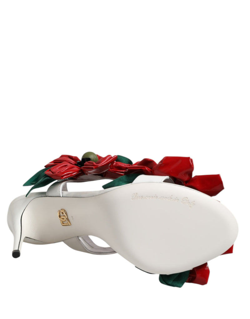 Dolce & Gabbana Sandales en Cuir Blanc avec Détails Floraux