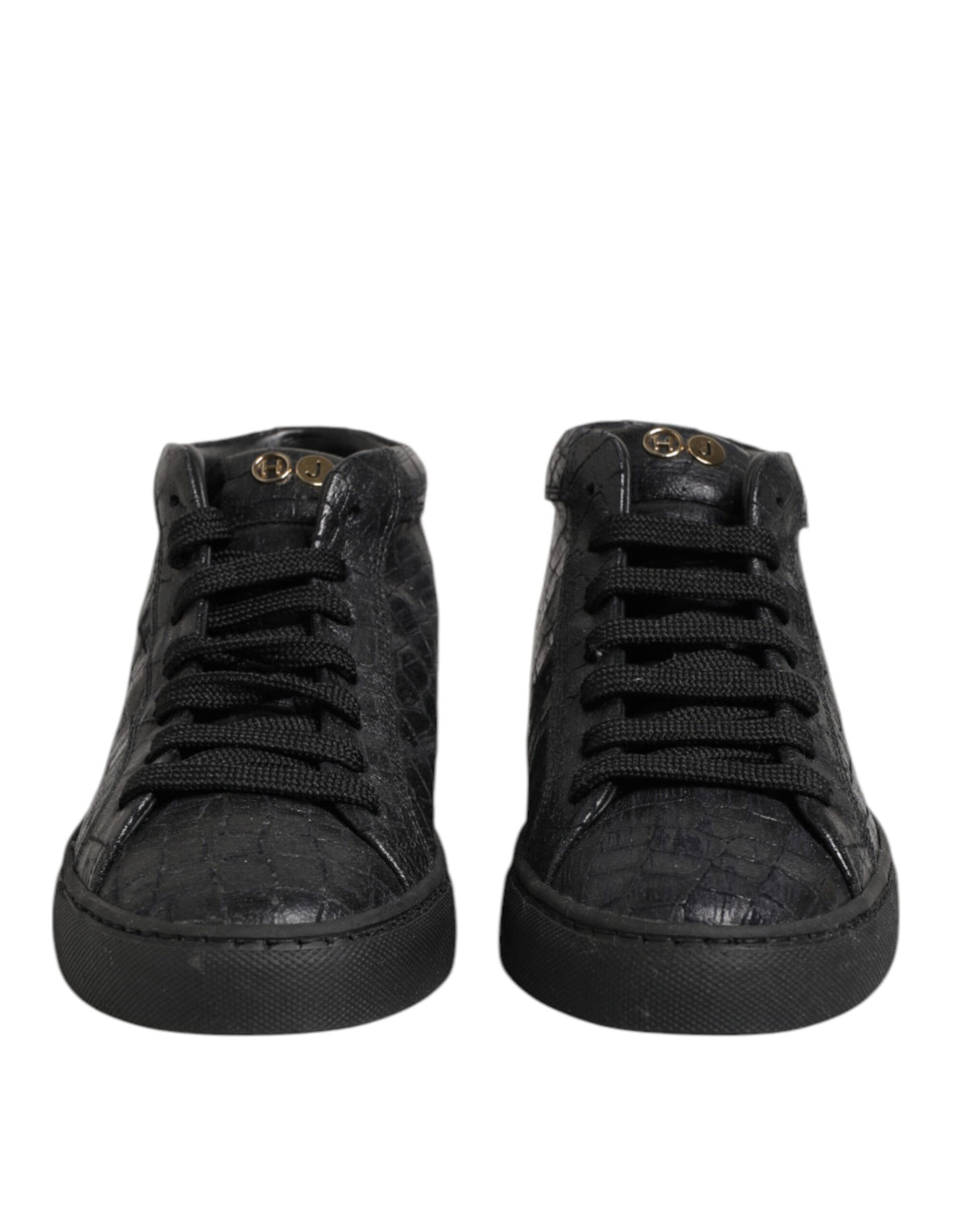 HIDE & JACK Black Leather Lace Up Mid Top Sneakers