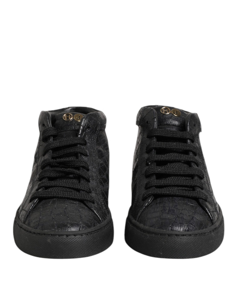 HIDE & JACK Black Leather Lace Up Mid Top Sneakers