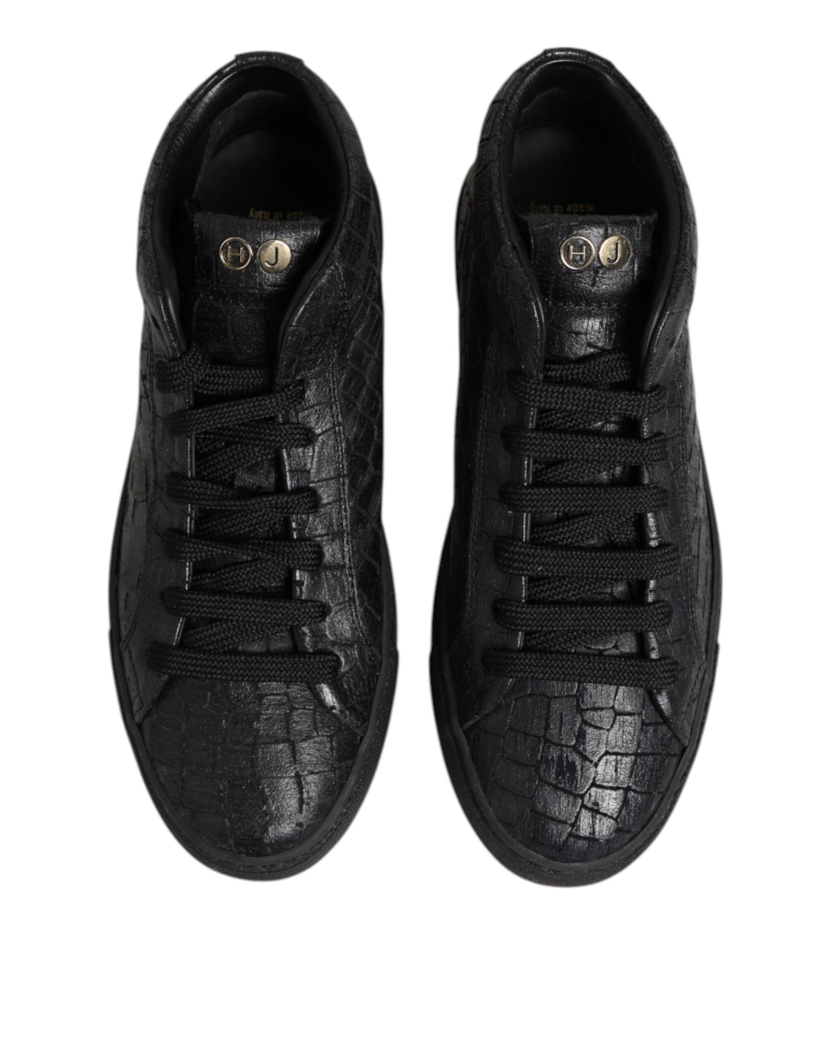 HIDE & JACK Black Leather Lace Up Mid Top Sneakers