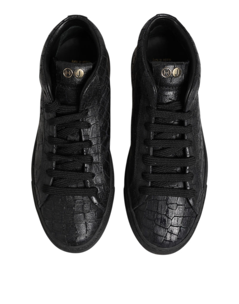 HIDE & JACK Black Leather Lace Up Mid Top Sneakers