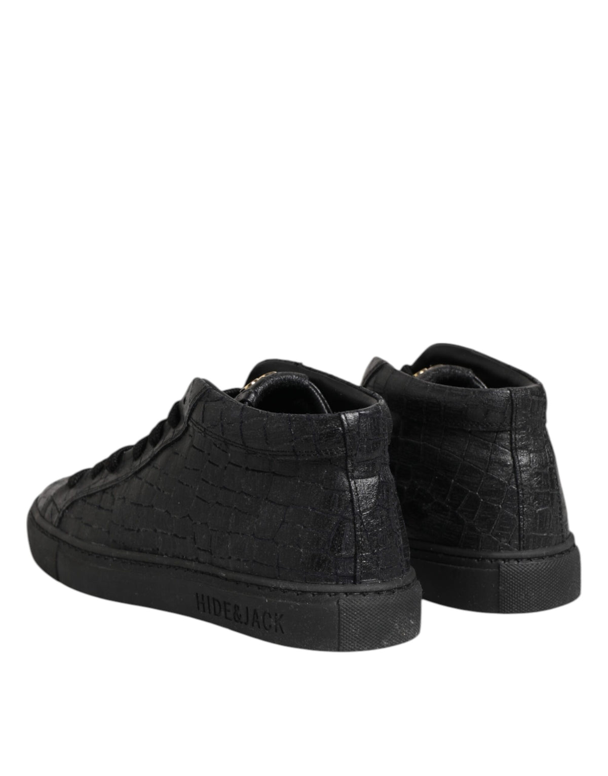 HIDE & JACK Black Leather Lace Up Mid Top Sneakers