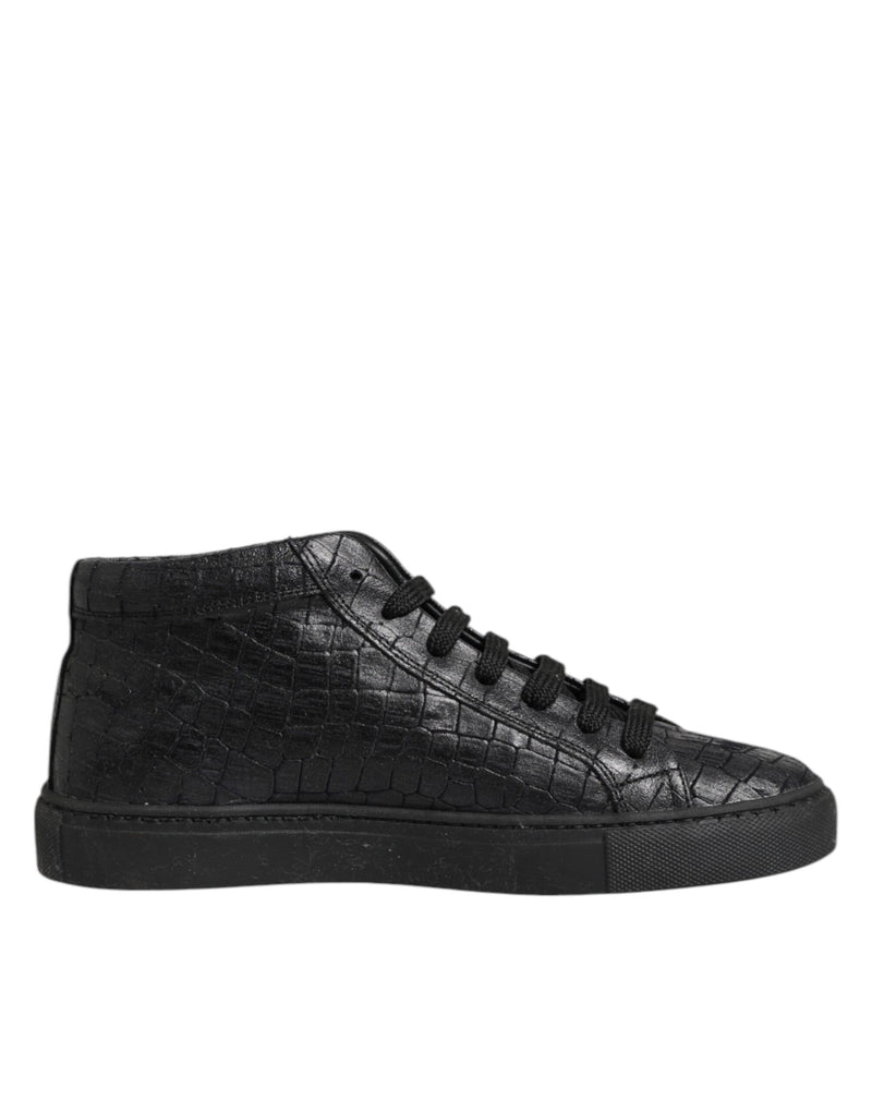 HIDE & JACK Black Leather Lace Up Mid Top Sneakers