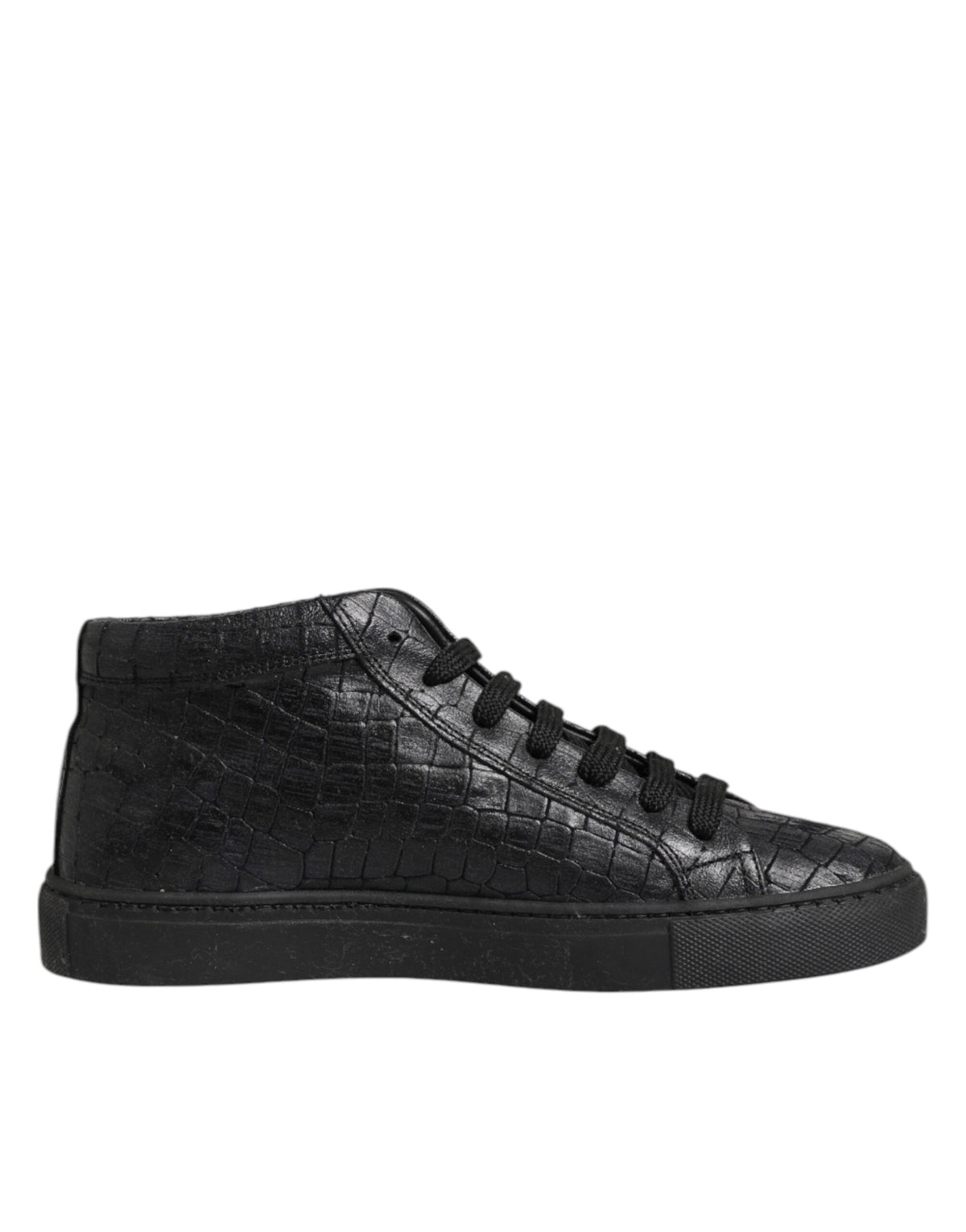 HIDE & JACK Black Leather Lace Up Mid Top Sneakers