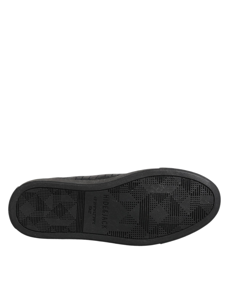 HIDE & JACK Black Leather Lace Up Mid Top Sneakers