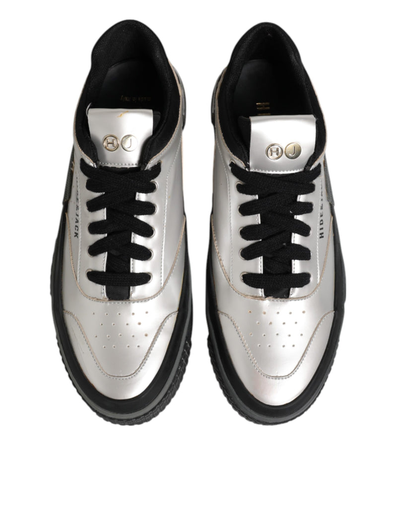 HIDE & JACK Silver Leather Lace Up Low Top Sneakers