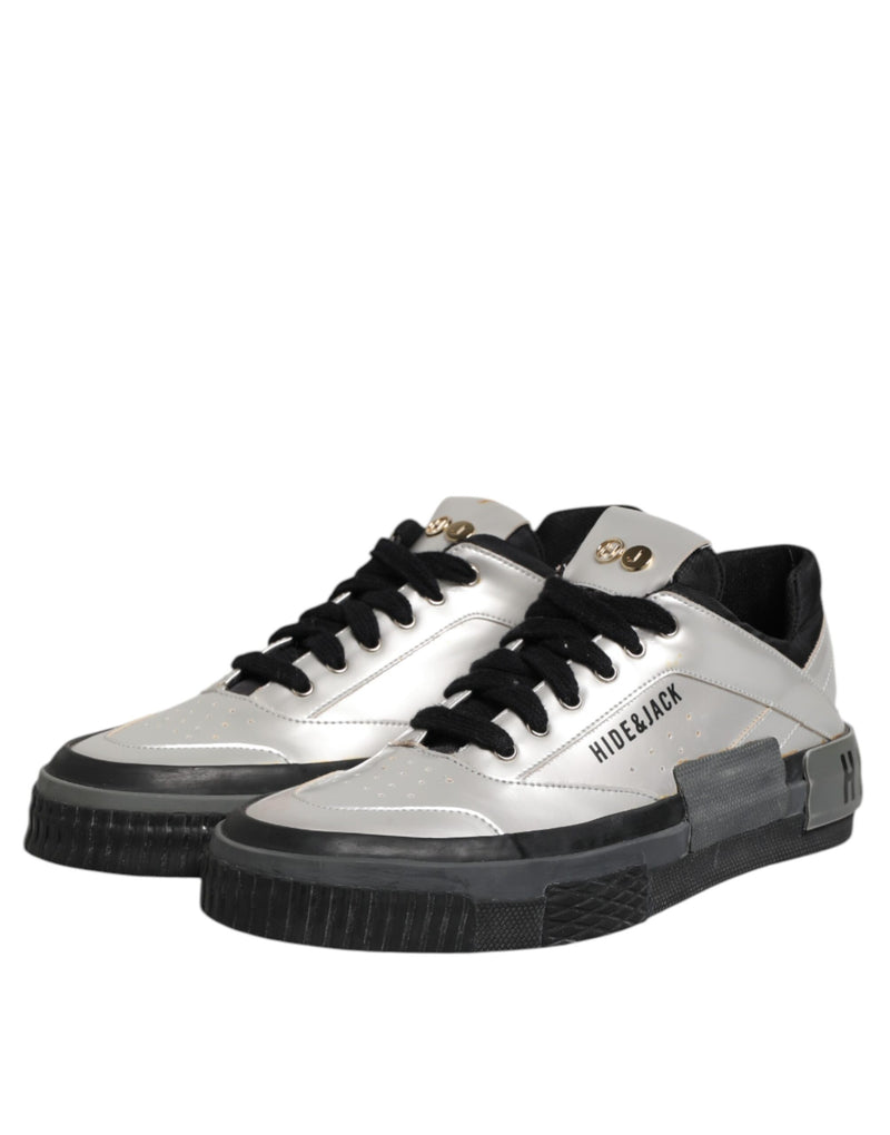 HIDE & JACK Silver Leather Lace Up Low Top Sneakers