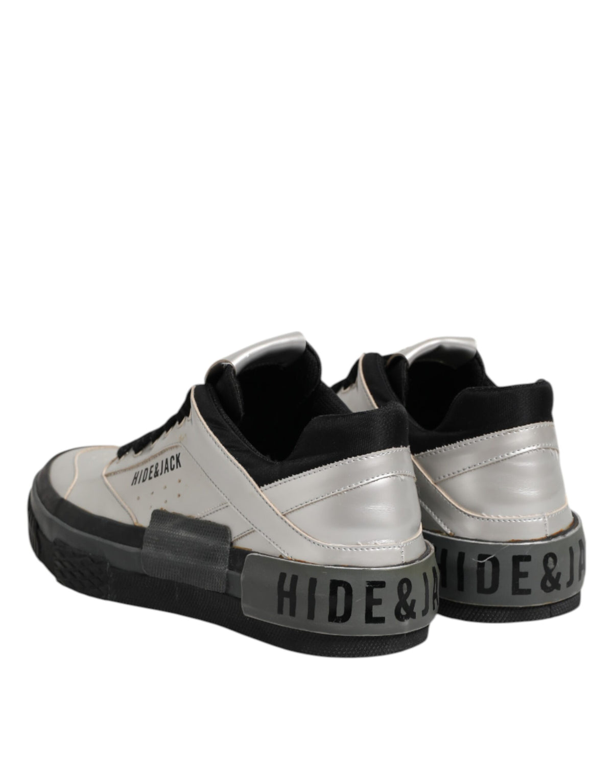 HIDE & JACK Silver Leather Lace Up Low Top Sneakers