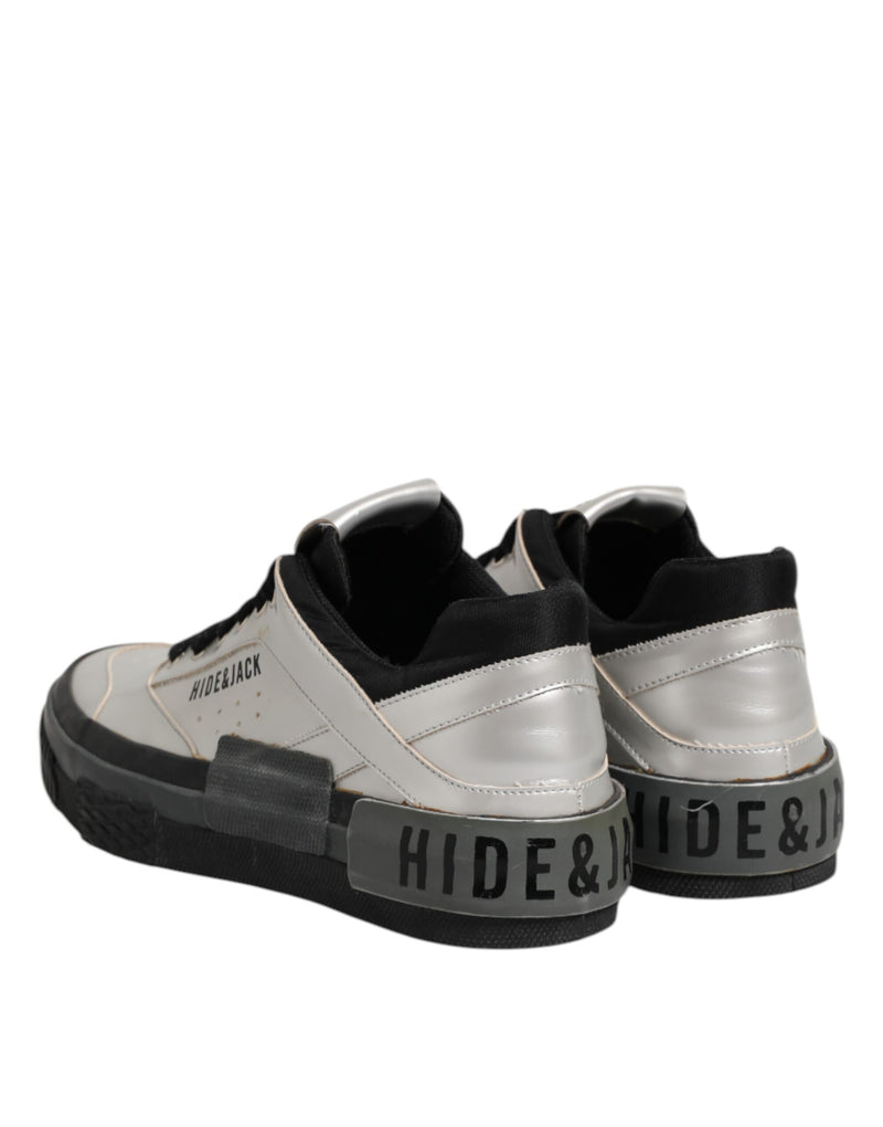 HIDE & JACK Silver Leather Lace Up Low Top Sneakers