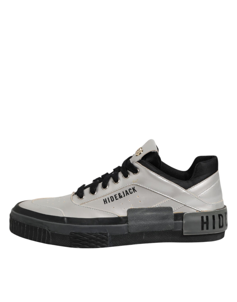 HIDE & JACK Silver Leather Lace Up Low Top Sneakers