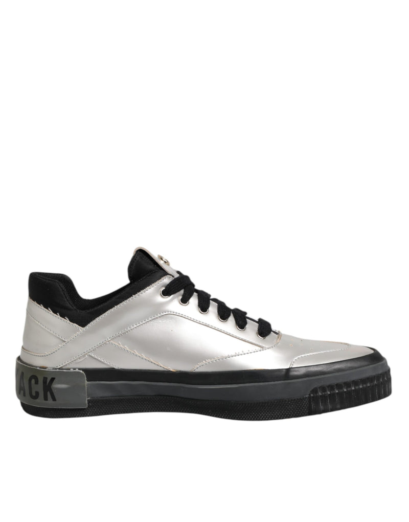 HIDE & JACK Silver Leather Lace Up Low Top Sneakers