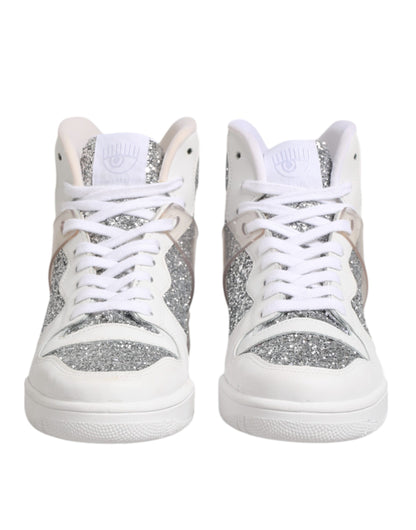 Witte en zilveren hi-top sneakers voor dames van Chiara Ferragni