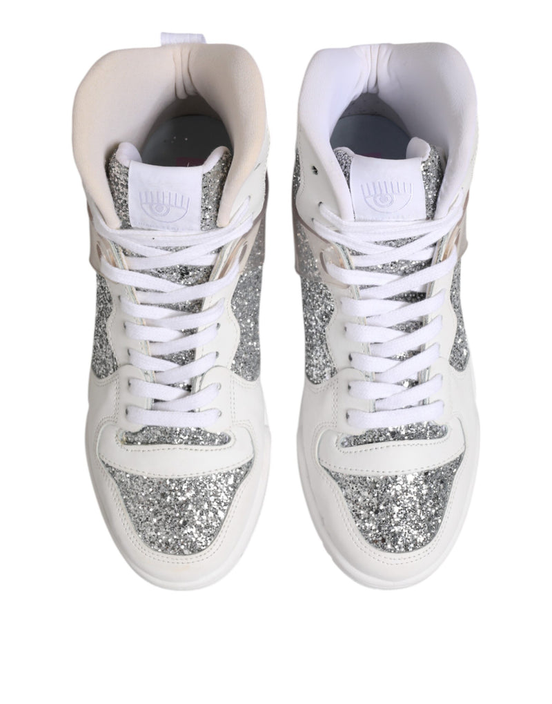 Chiara Ferragni White Silver High Top Women Sneakers