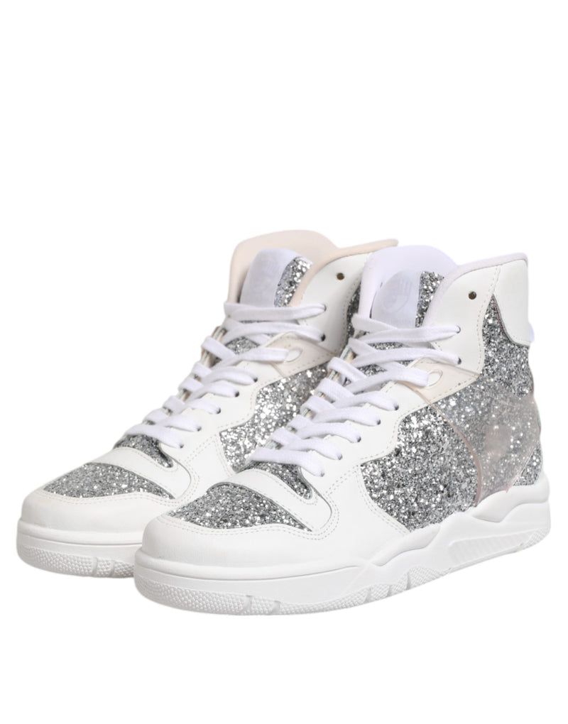 Chiara Ferragni White Silver High Top Women Sneakers