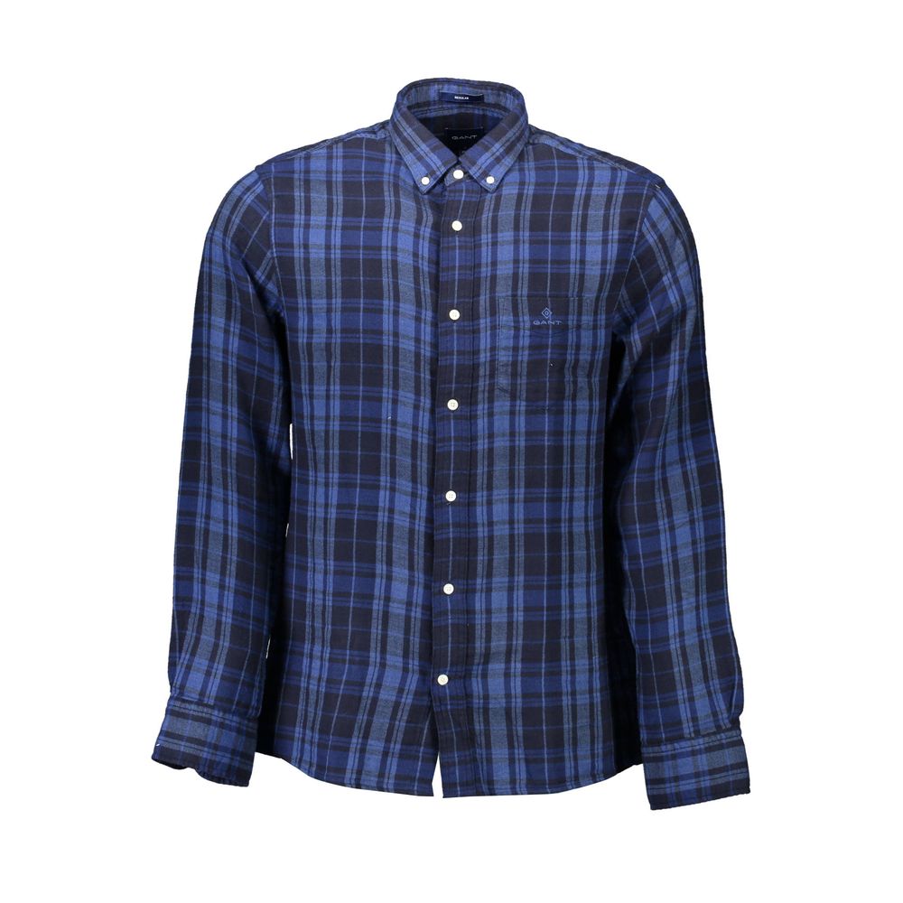 Gant Blue Cotton Shirt - Regular Fit with Button-Down Collar