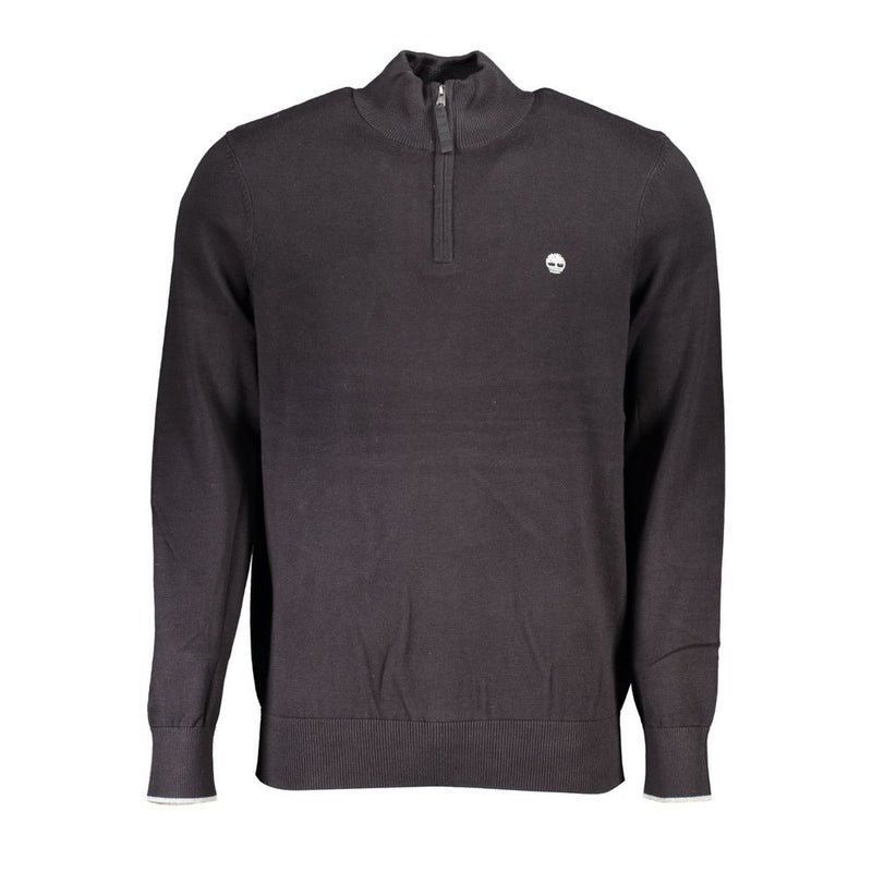 Timberland Black Cotton Sweater - Half Zip with Logo