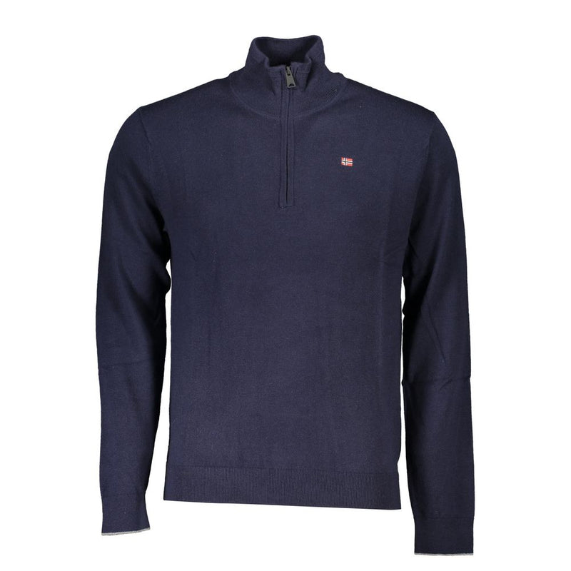 Napapijri Blue Fabric Sweater - Half Zip with Logo