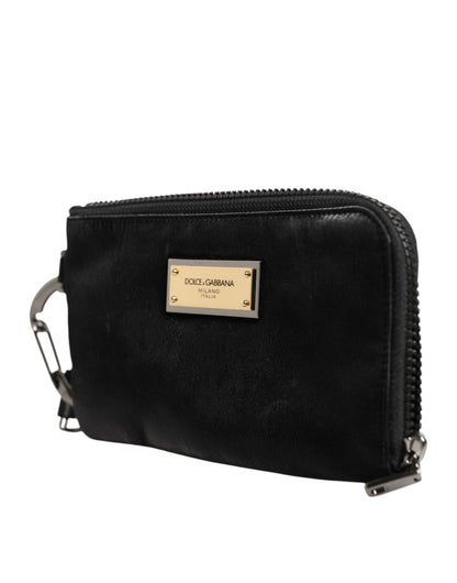 Pochette porte-clés Dolce & Gabbana en nylon noir avec logo