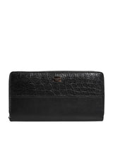 Portefeuille continental zippé en cuir noir Dolce &amp; Gabbana avec plaque logo
