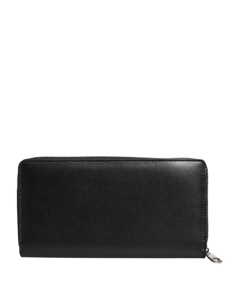 Portefeuille continental zippé en cuir noir Dolce &amp; Gabbana avec plaque logo