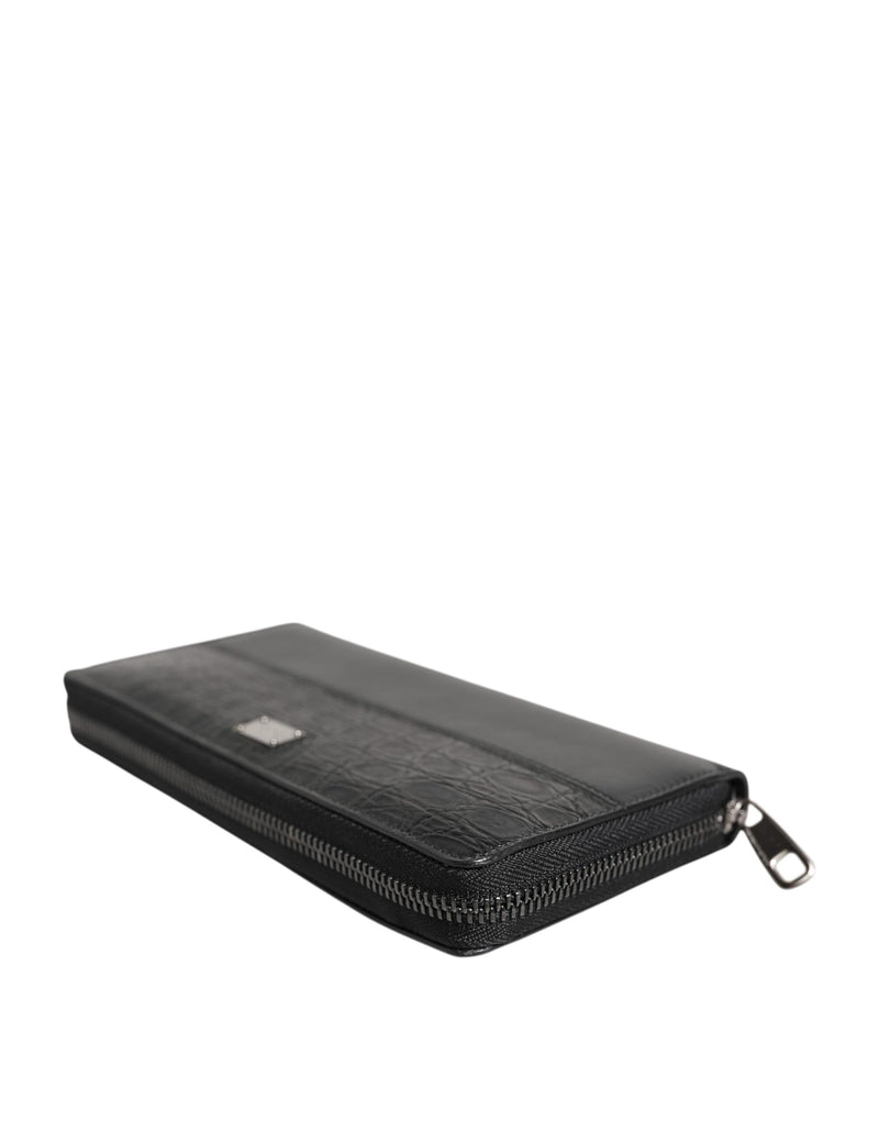 Portefeuille continental zippé en cuir noir Dolce &amp; Gabbana avec plaque logo