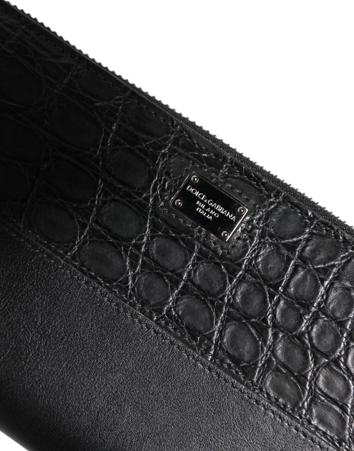 Portefeuille continental zippé en cuir noir Dolce &amp; Gabbana avec plaque logo