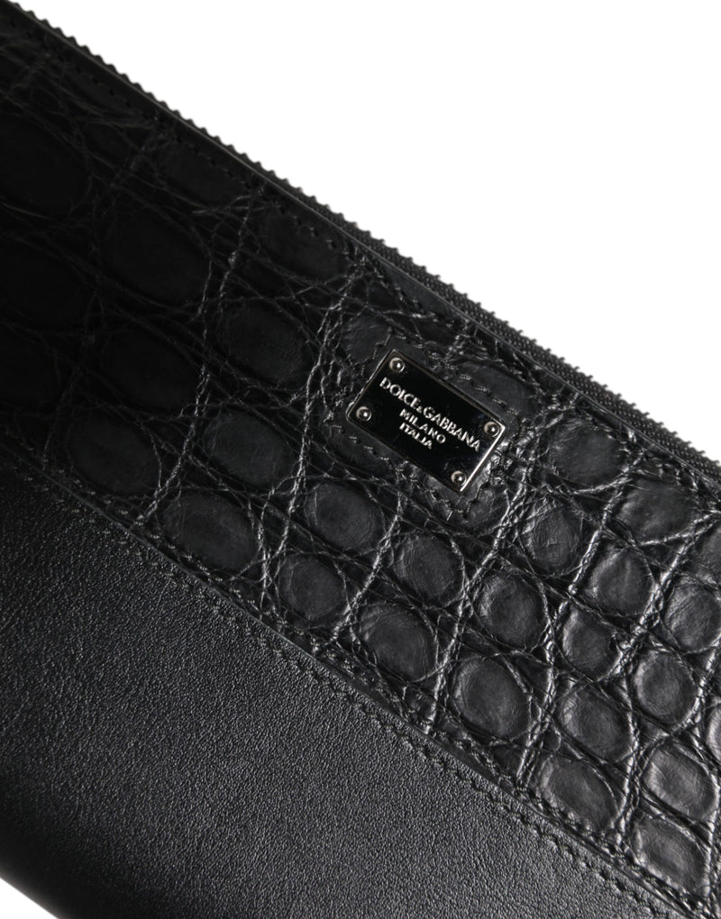 Portefeuille continental zippé en cuir noir Dolce &amp; Gabbana avec plaque logo