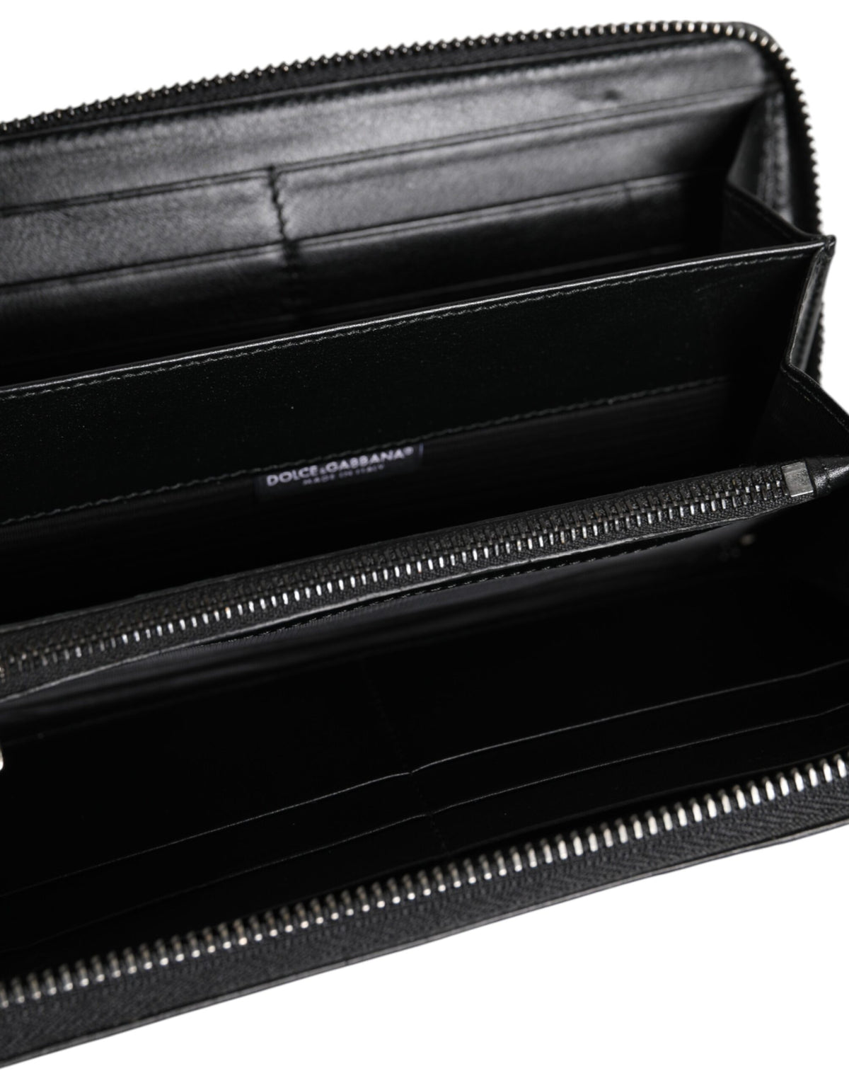 Portefeuille continental zippé en cuir noir Dolce &amp; Gabbana avec plaque logo