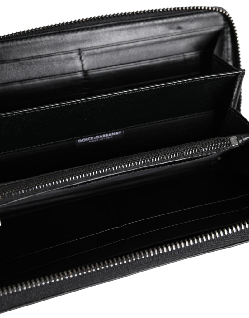 Portefeuille continental zippé en cuir noir Dolce &amp; Gabbana avec plaque logo