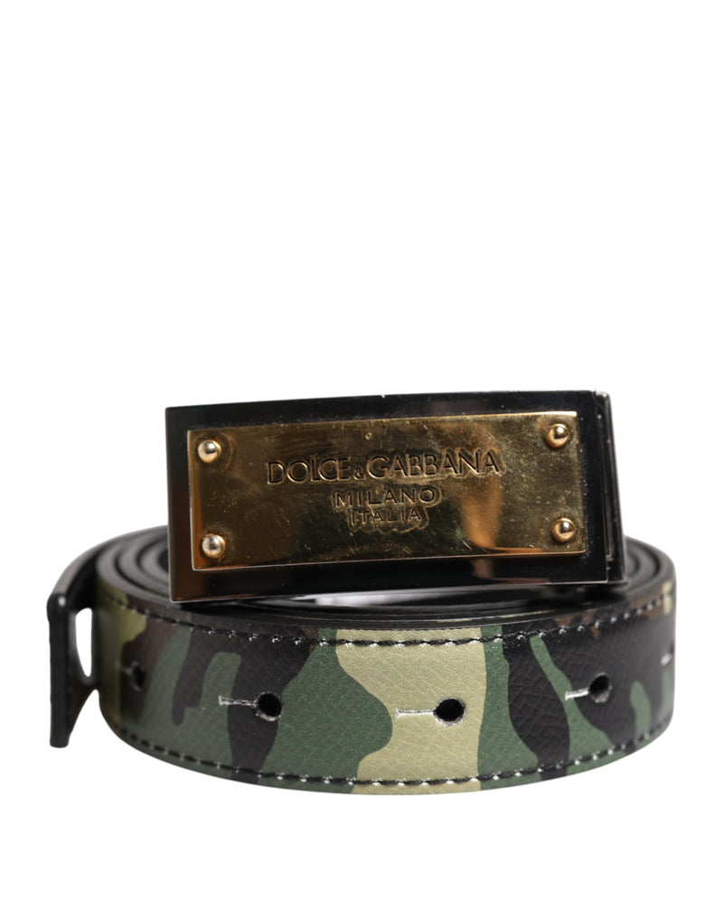 Dolce &amp; Gabbana Multicolor Camouflage Metalen Logo Gesp Riem