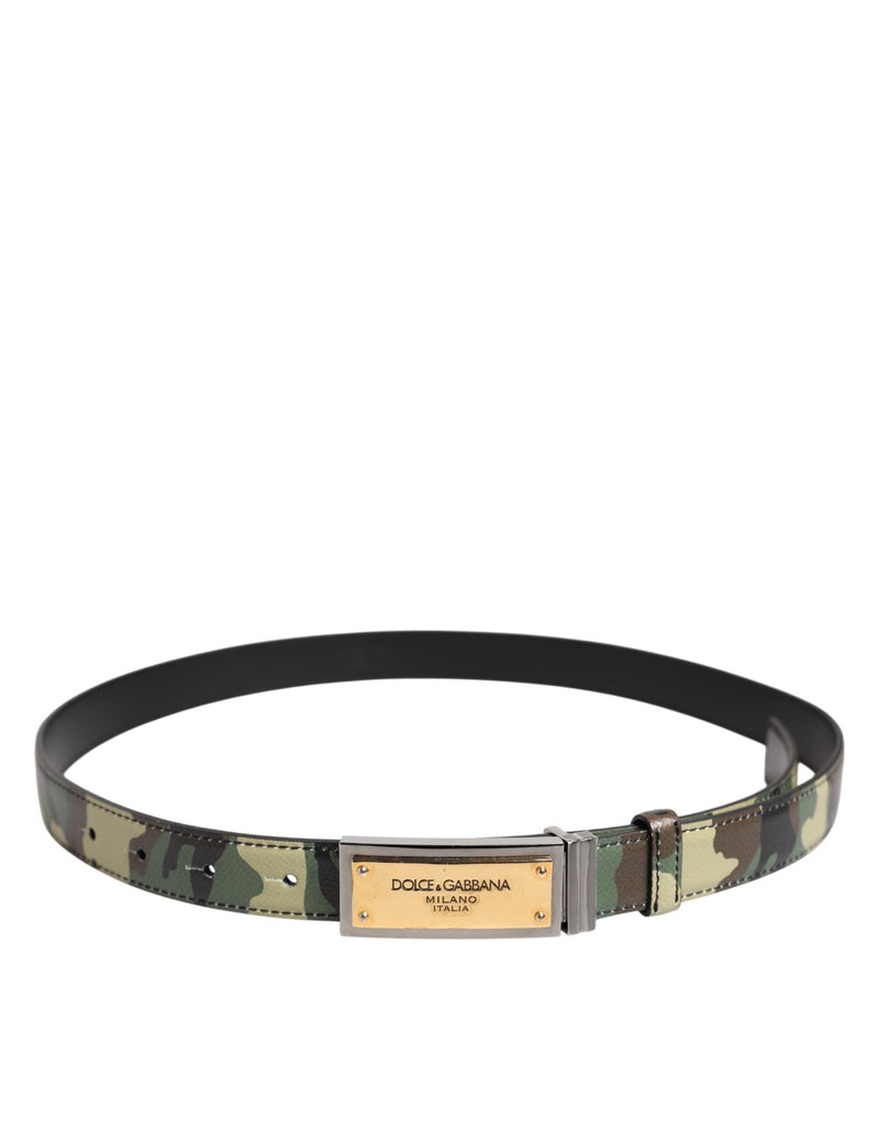 Dolce &amp; Gabbana Multicolor Camouflage Metalen Logo Gesp Riem