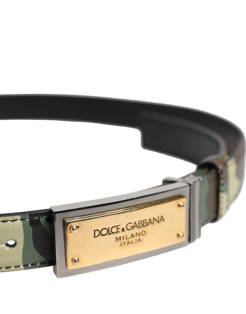 Dolce &amp; Gabbana Multicolor Camouflage Metalen Logo Gesp Riem