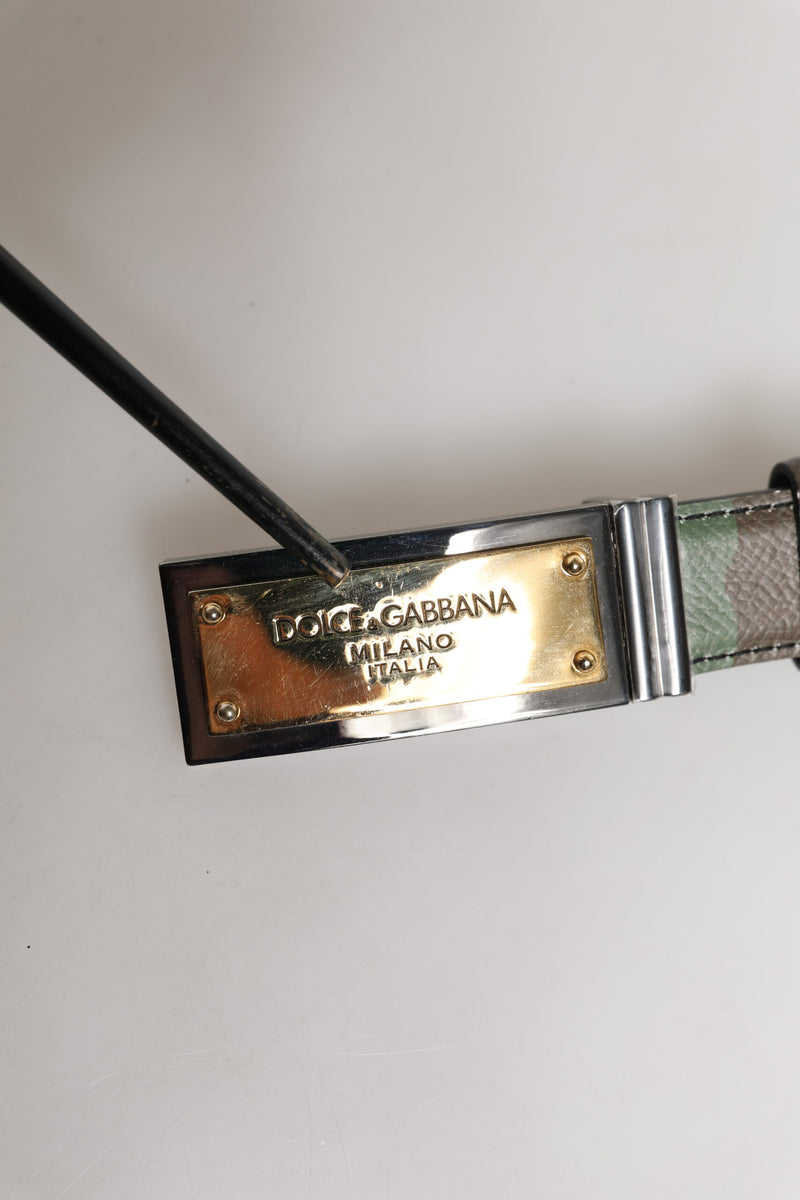 Dolce &amp; Gabbana Multicolor Camouflage Metalen Logo Gesp Riem