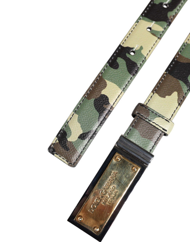 Dolce &amp; Gabbana Multicolor Camouflage Metalen Logo Gesp Riem