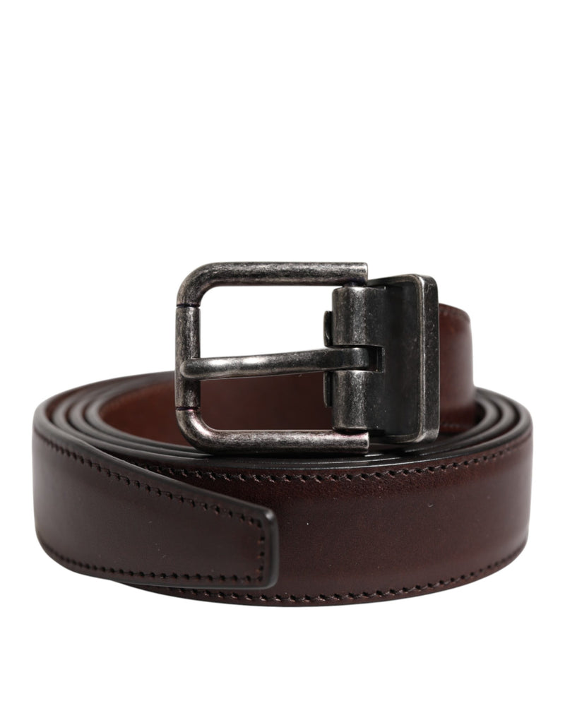 Dolce &amp; Gabbana Bruine Klassieke Zilveren Metalen Logo Gesp Riem