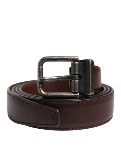 Ceinture classique à boucle logo en métal argenté marron Dolce &amp; Gabbana