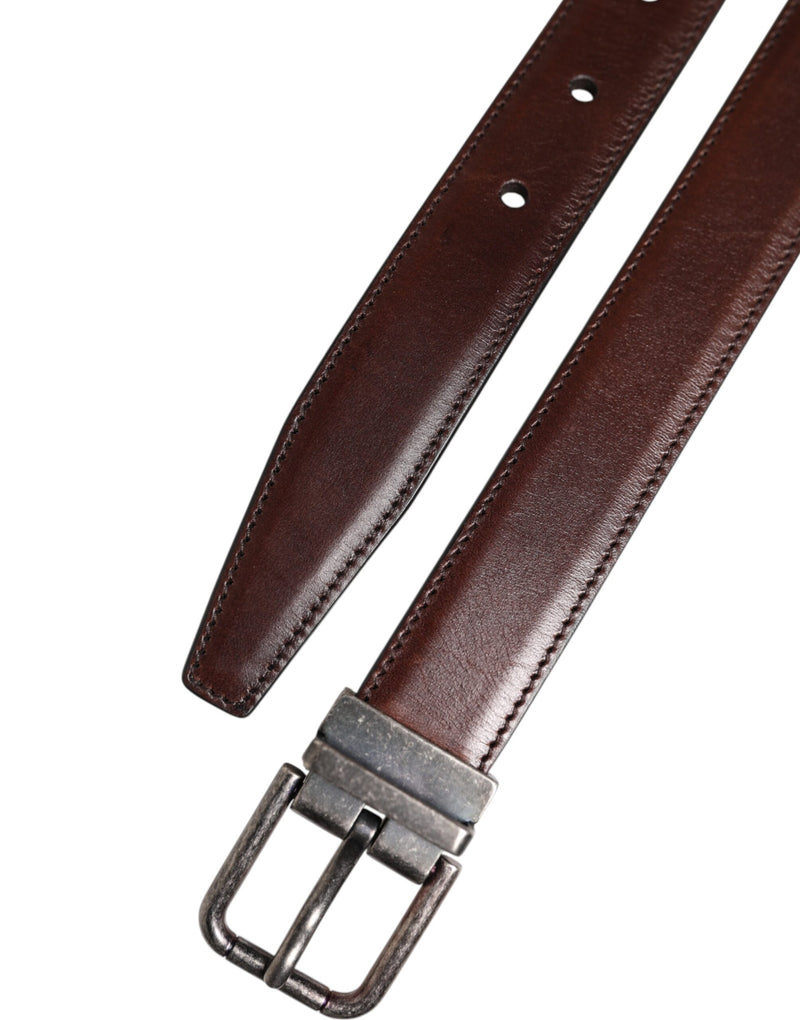 Dolce &amp; Gabbana Bruine Klassieke Zilveren Metalen Logo Gesp Riem
