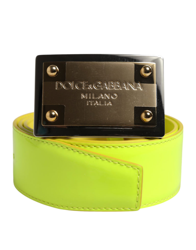 Dolce &amp; Gabbana Geelgroene Klassieke Metalen Logo Gesp Riem