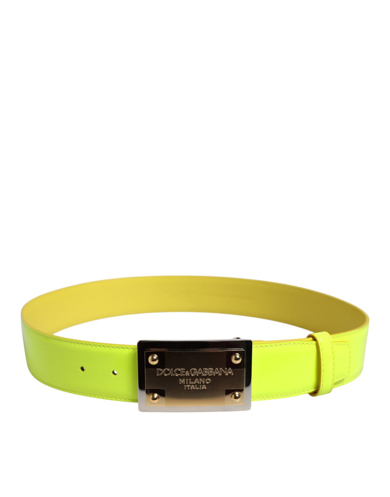 Dolce &amp; Gabbana Geelgroene Klassieke Metalen Logo Gesp Riem