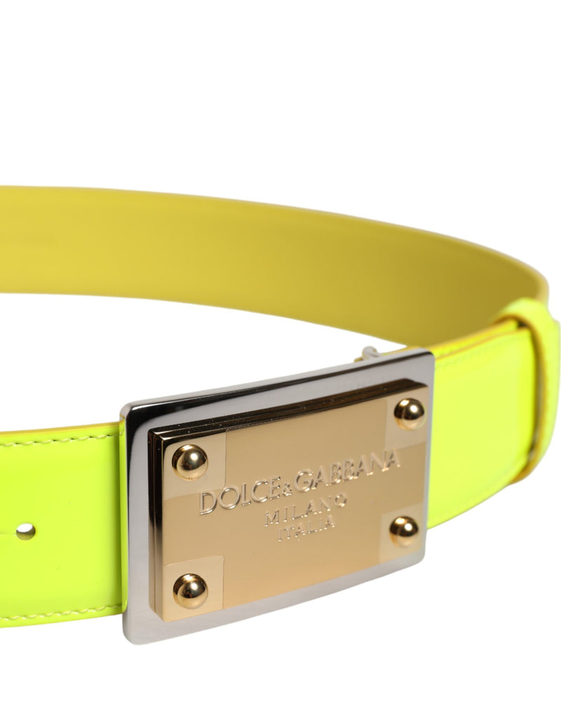 Dolce &amp; Gabbana Geelgroene Klassieke Metalen Logo Gesp Riem