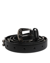 Ceinture Dolce &amp; Gabbana en cuir noir clouté avec boucle en métal et logo