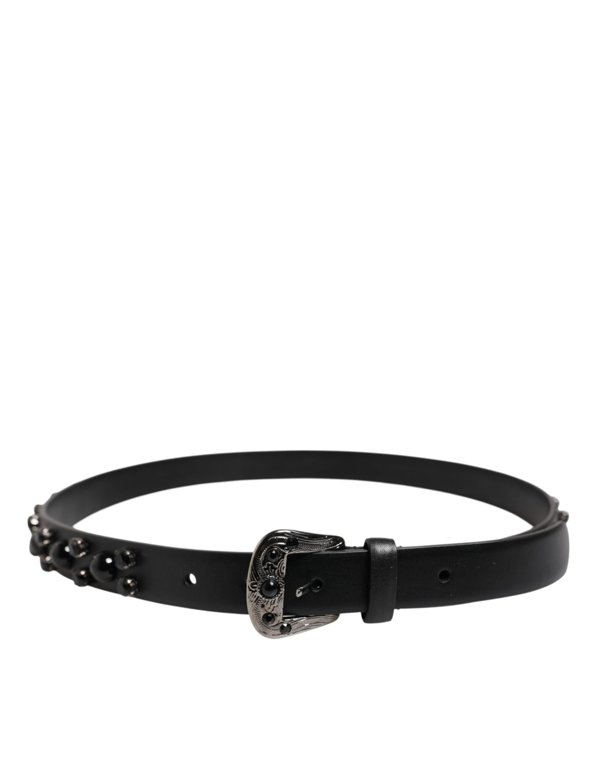 Ceinture Dolce &amp; Gabbana en cuir noir clouté avec boucle en métal et logo