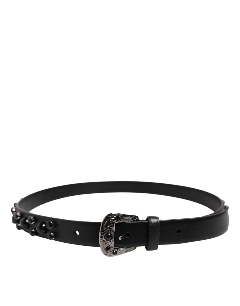 Dolce &amp; Gabbana zwarte leren riem met metalen logo-gesp en studs