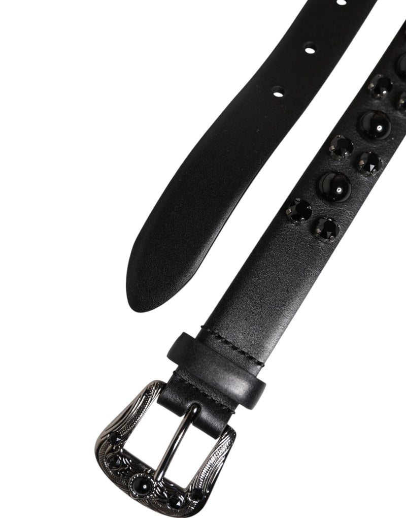 Dolce &amp; Gabbana zwarte leren riem met metalen logo-gesp en studs