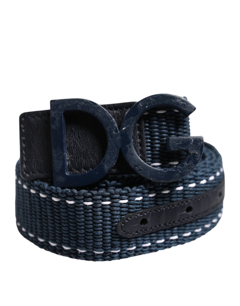 Dolce &amp; Gabbana blauwe witte katoenen DG-logo metalen gesp riem