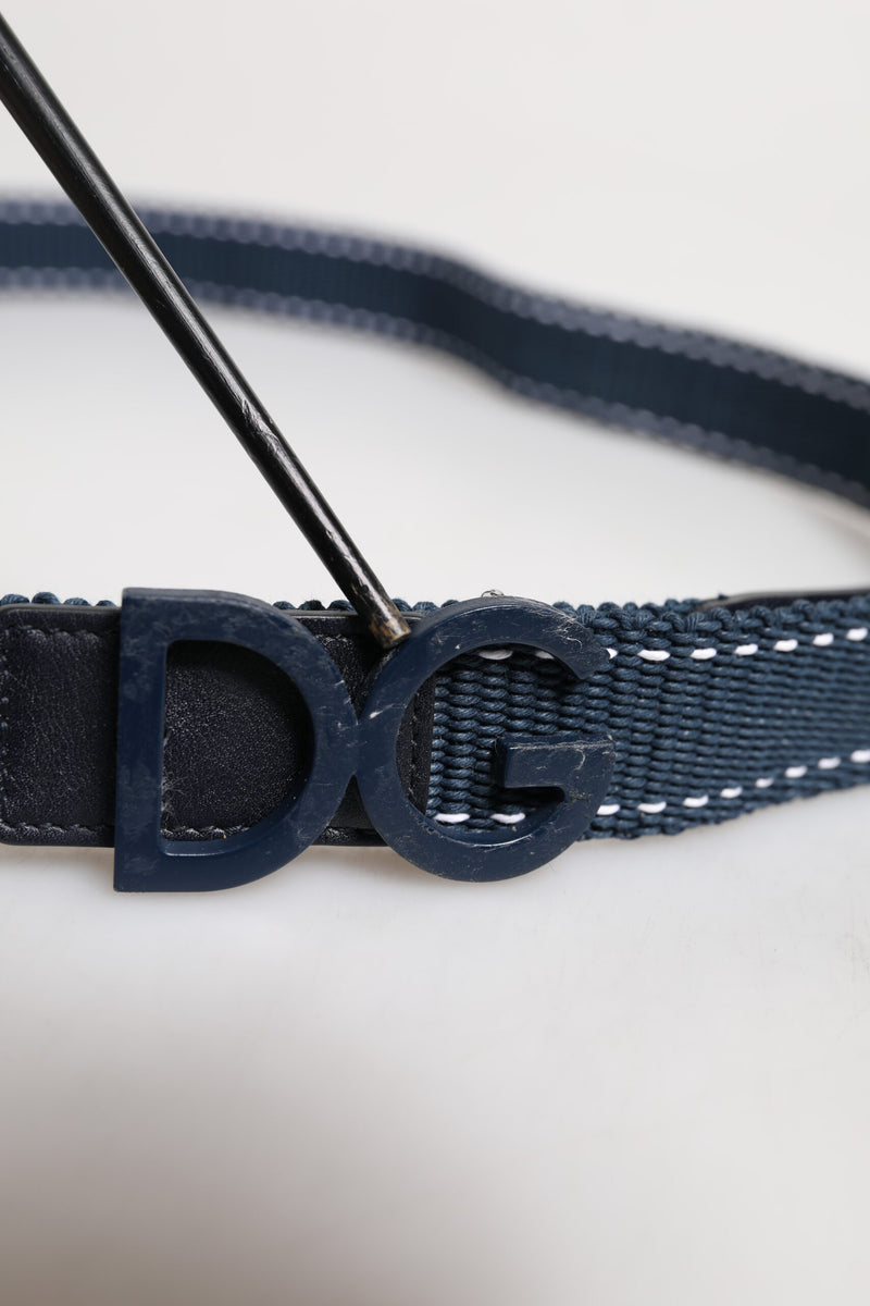 Dolce &amp; Gabbana blauwe witte katoenen DG-logo metalen gesp riem